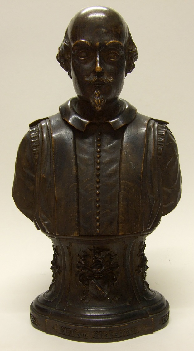 Bust of William Shakespeare carved from a portion of Herne’s Oak by W. Perry, 1864