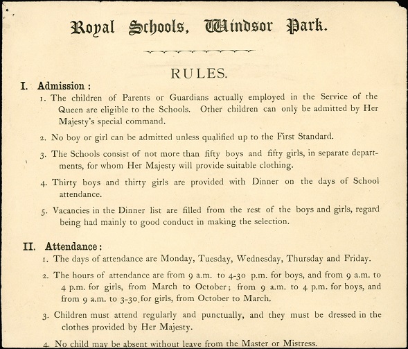 Notice, rules of the Windsor Park Royal School, Victorian