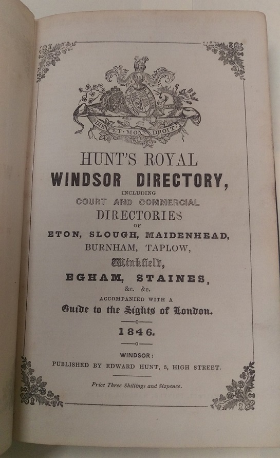 Hunts Royal Windsor Directory, paper, 1846.