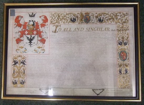 Grant of Arms to Peter Van Sittart, 3rd November 1697.